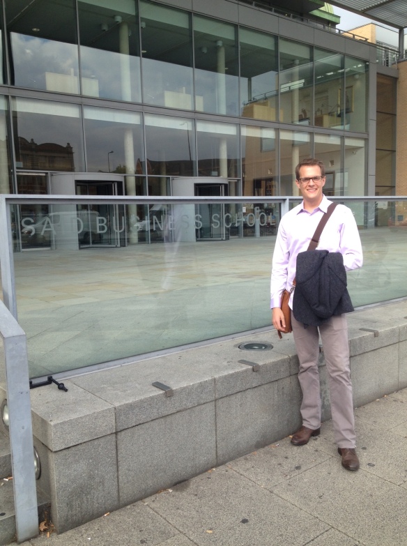 John in front of the Said Business School, where he will be studying this year